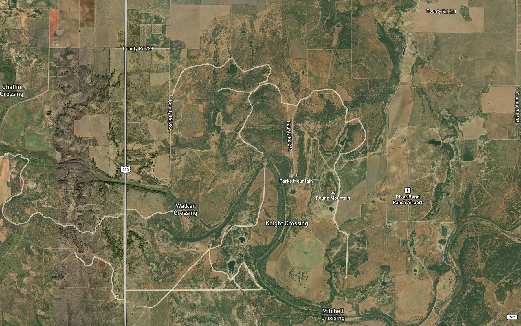 Satellite map of the Old Boggy Creek