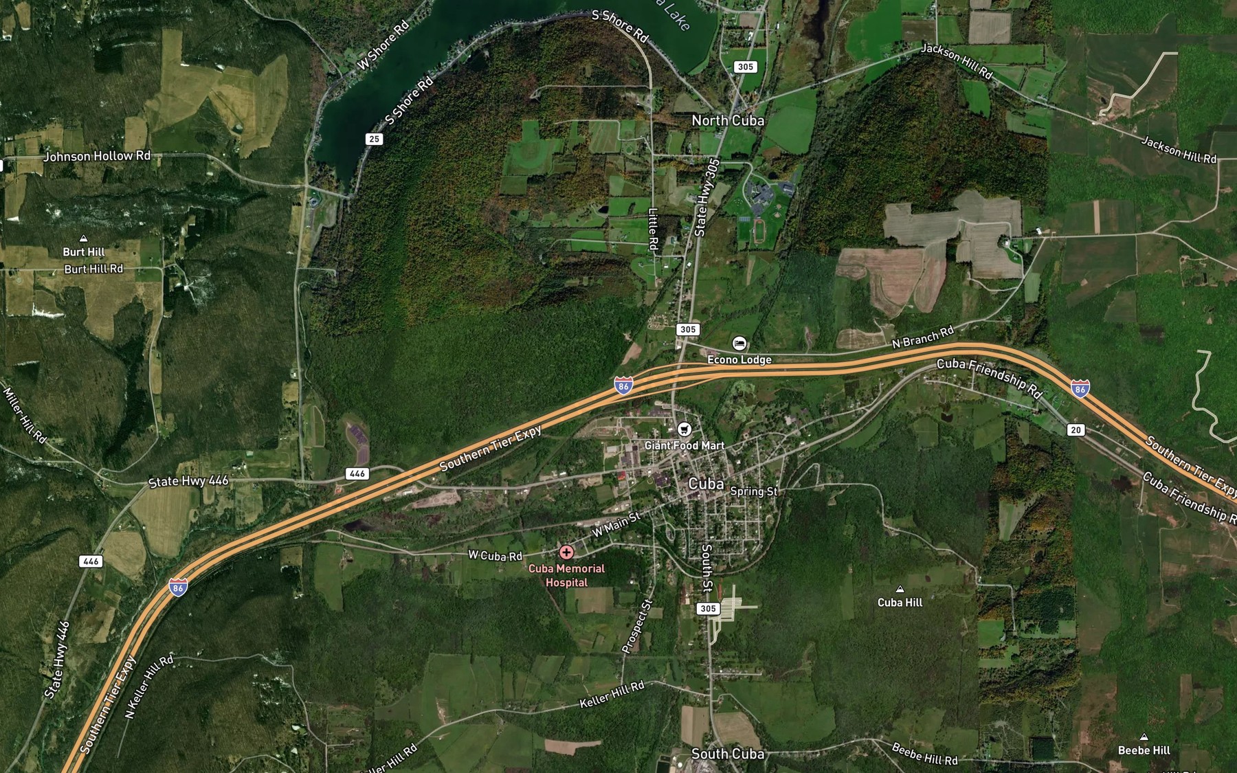 Satellite map of the Tannery Creek