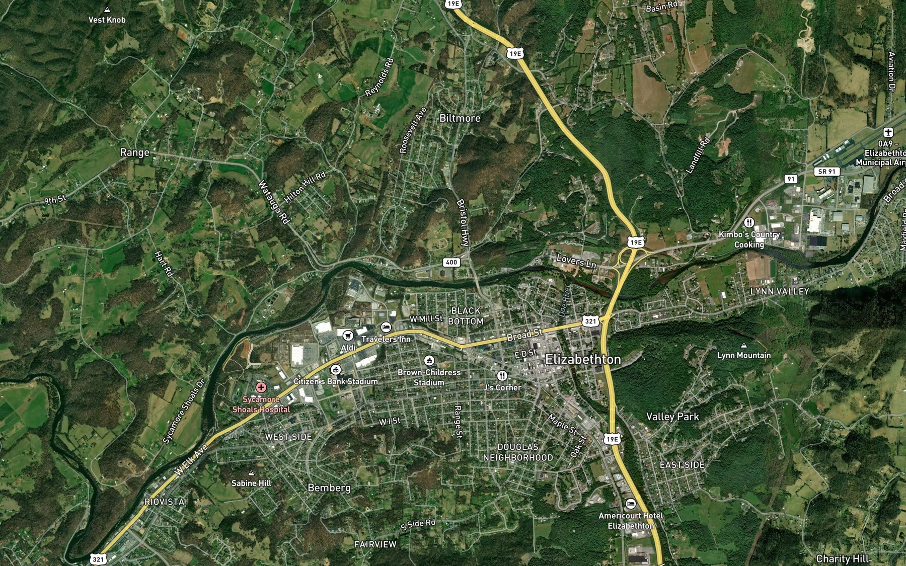 Satellite map of the Campbell Branch