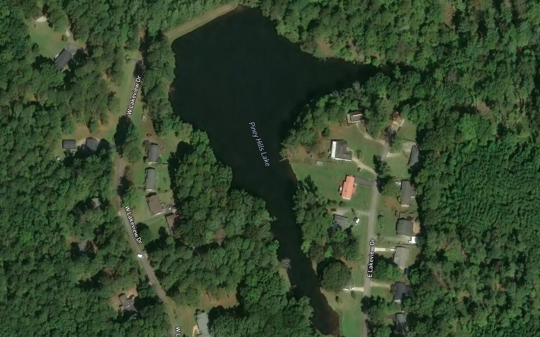 Satellite map of the Piney Hills Lake