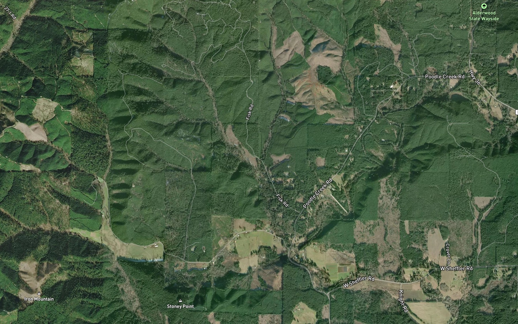Satellite map of the Short Jake Creek