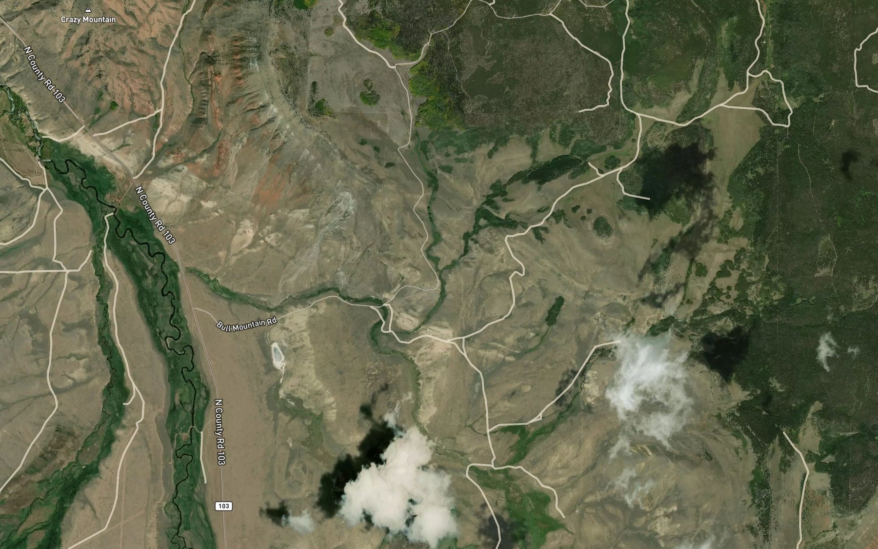 Satellite map of the Bluebell Creek