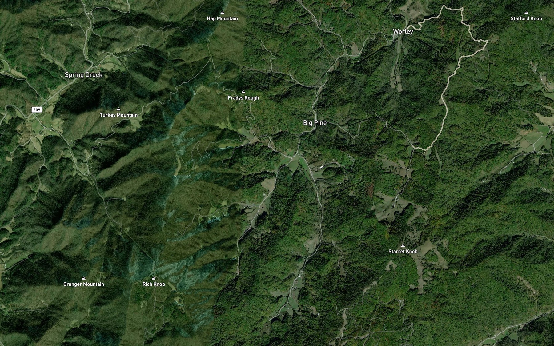 Satellite map of the Peace Branch