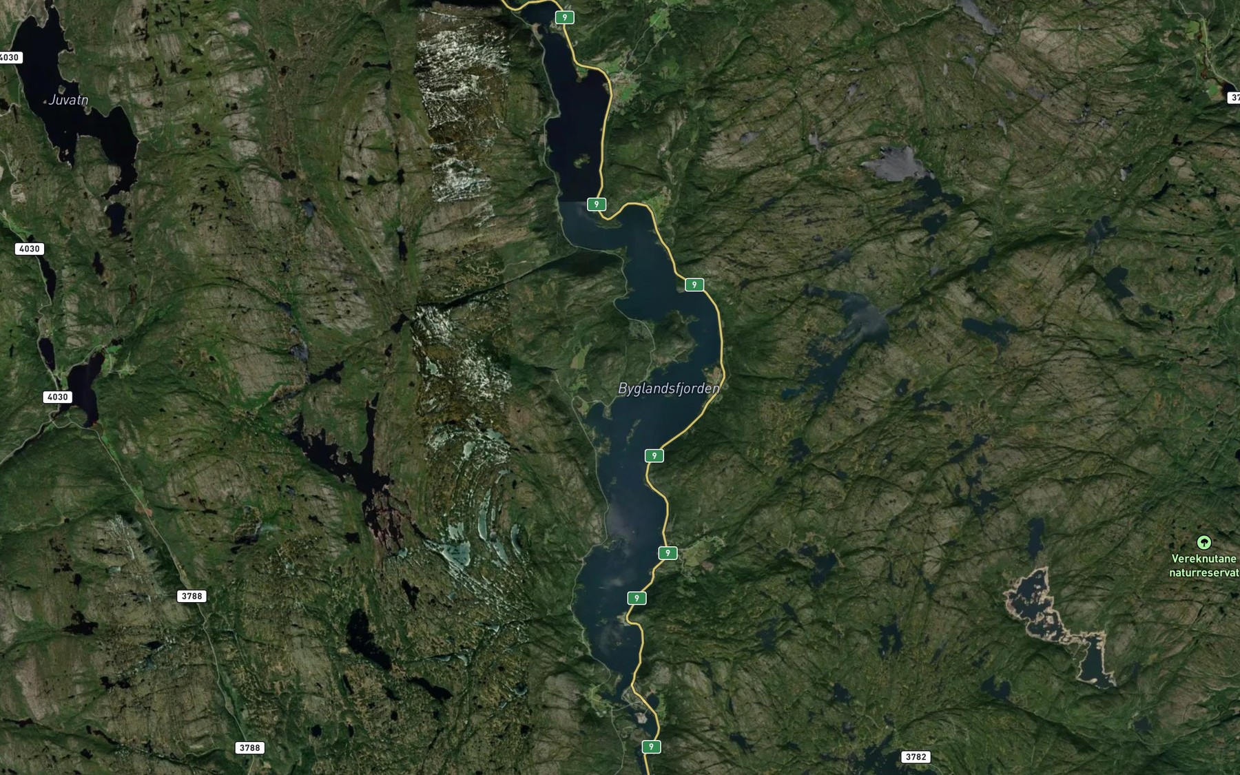 Satellite map of the Byglandsfjorden