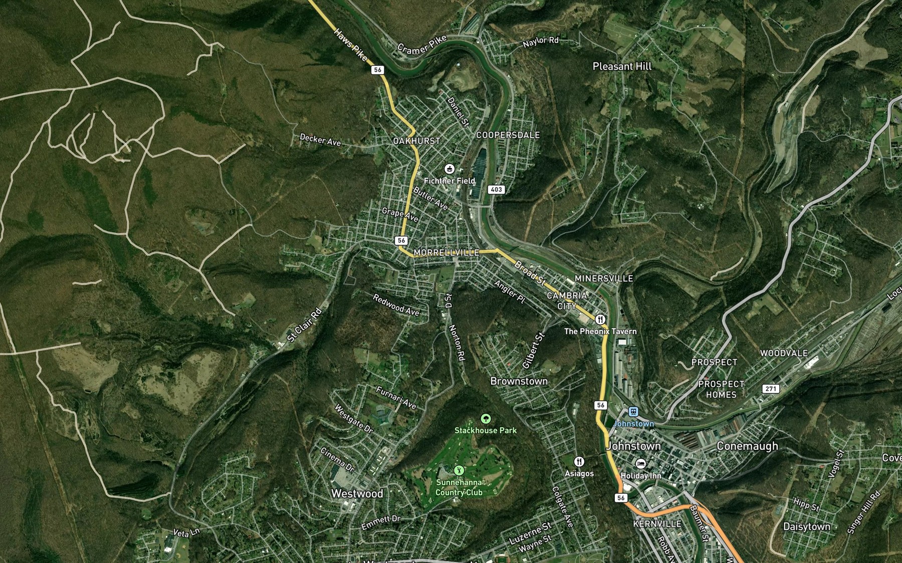 Satellite map of the Elk Run