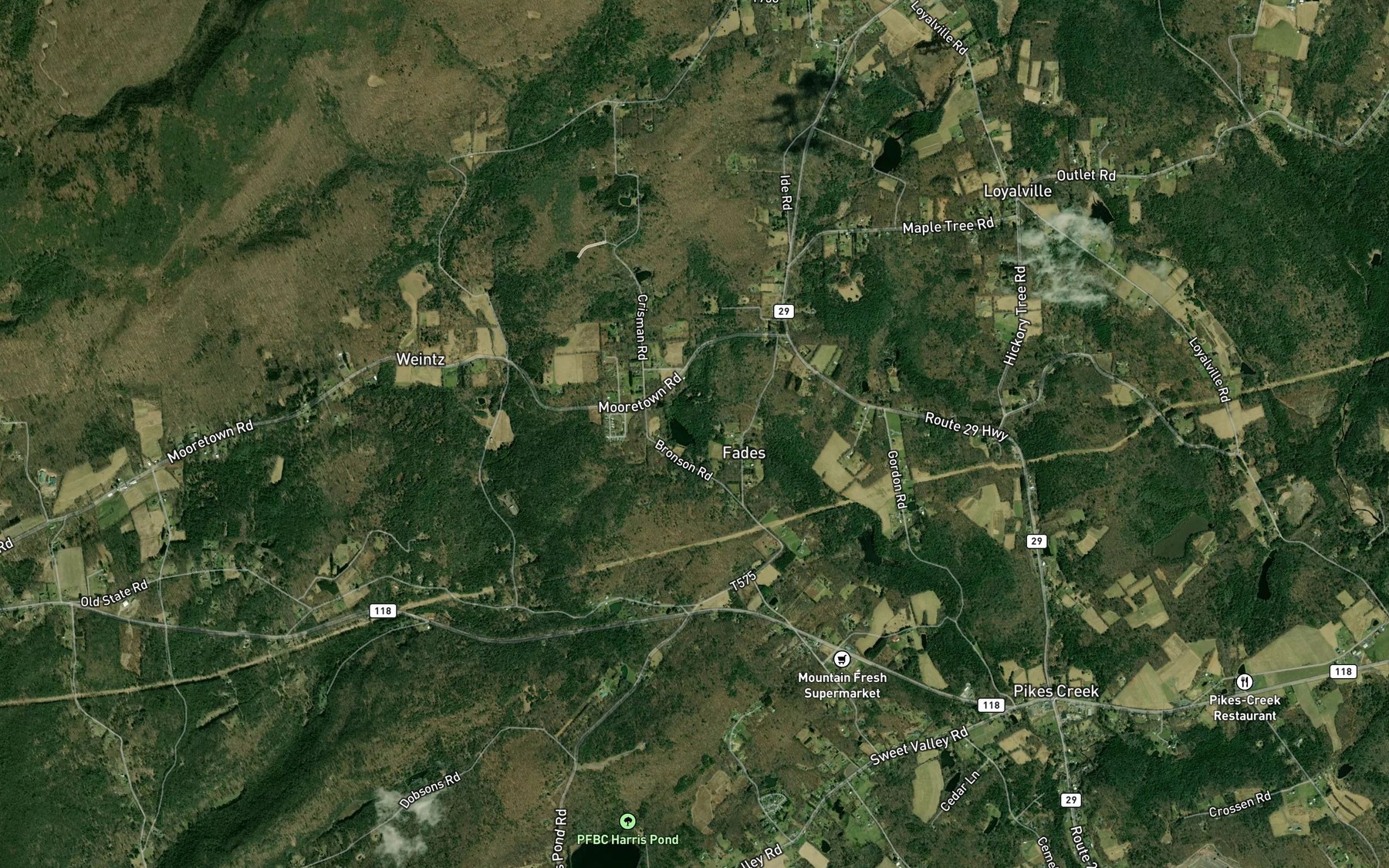 Satellite map of the Fades Creek