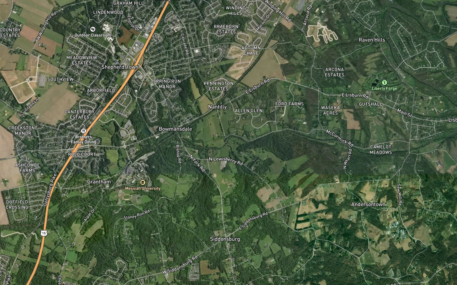Satellite map of the Pippins Run