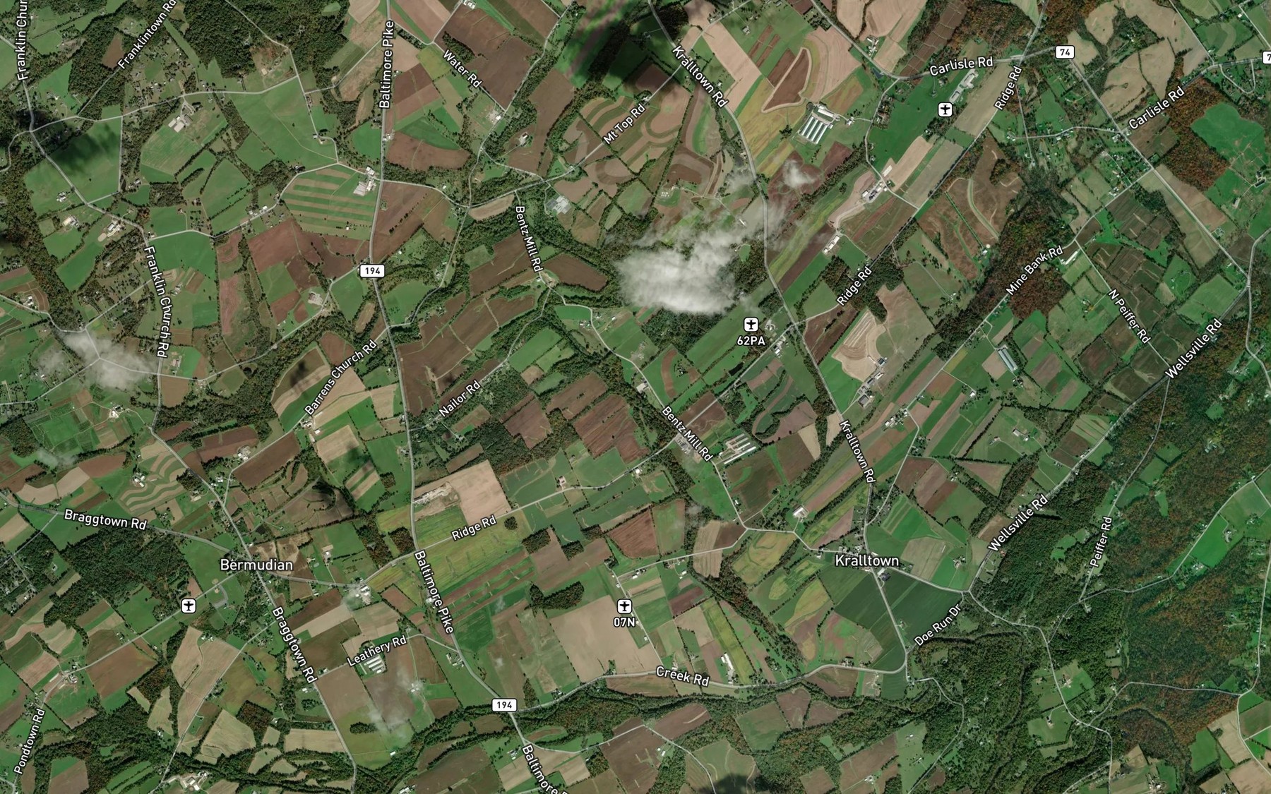 Satellite map of the Wolf Run