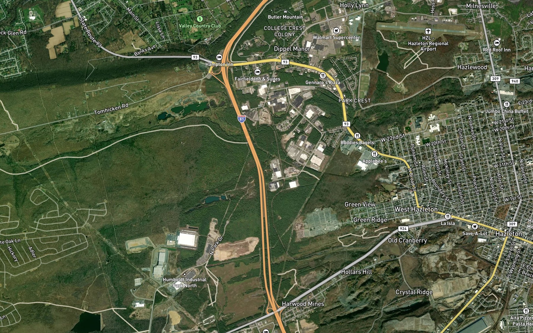 Satellite map of the Stony Creek