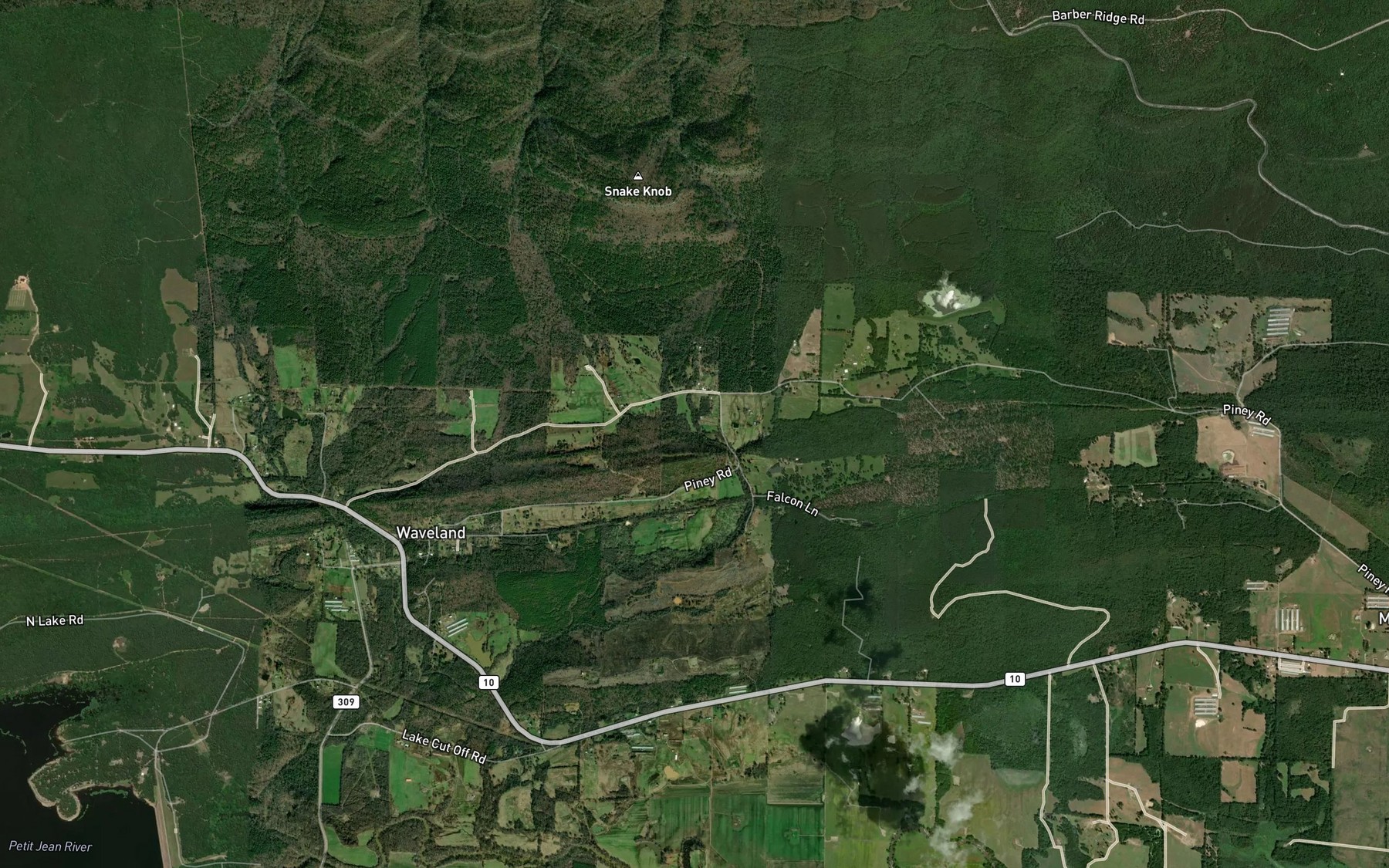 Satellite map of the Big Piney Creek