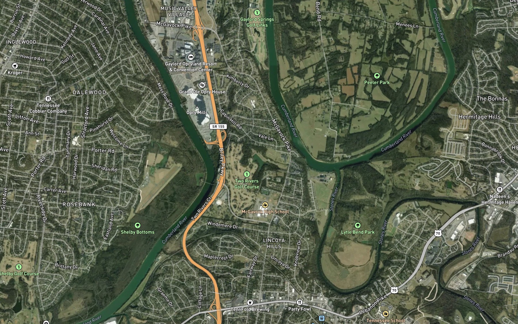 Satellite map of the Two Rivers Lake