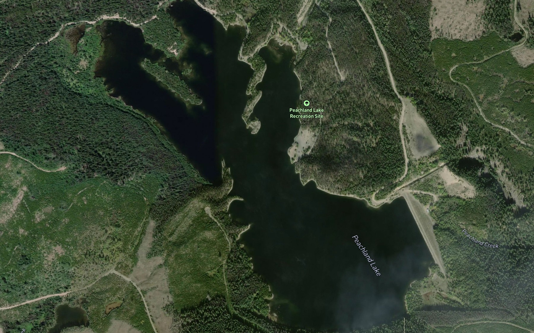 Satellite map of the Peachland Lake