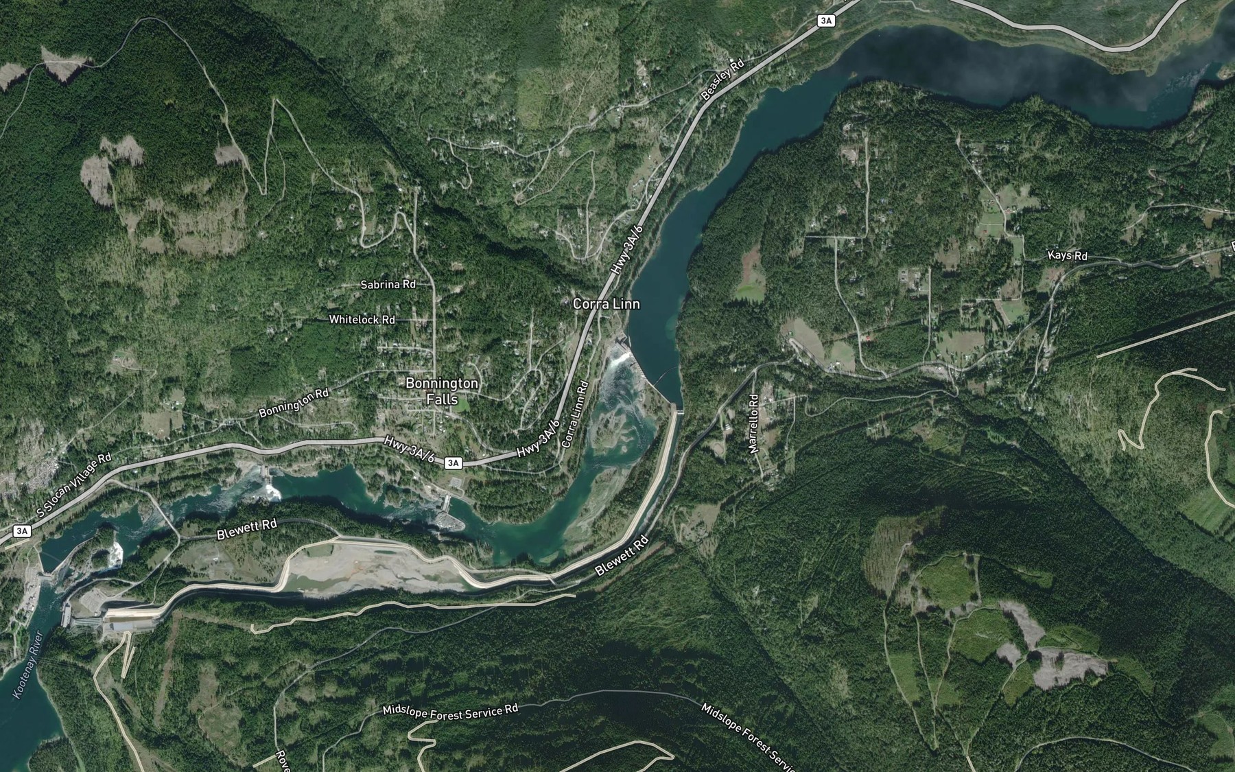 Satellite map of the Bird Creek