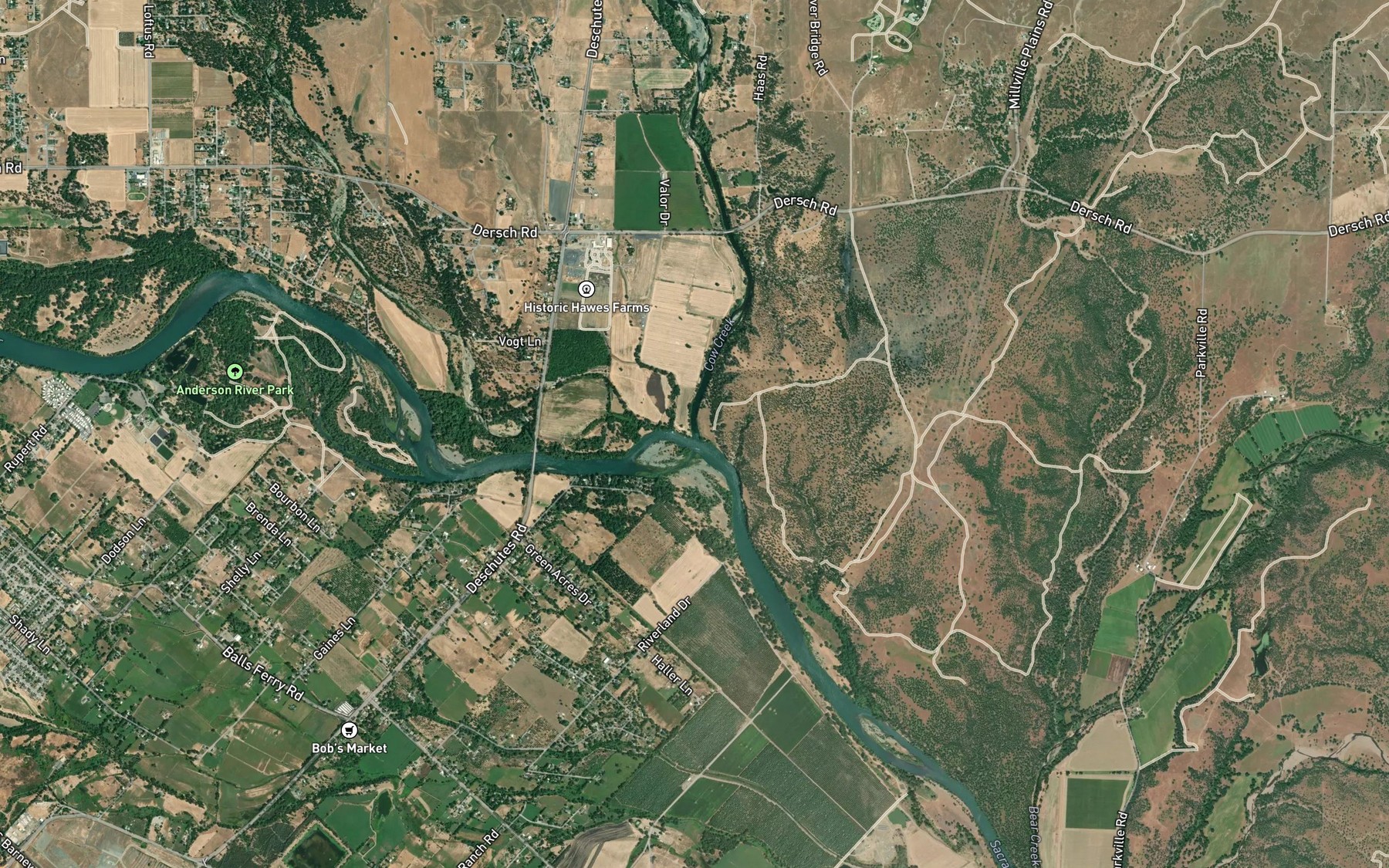 Satellite map of the Cow Creek