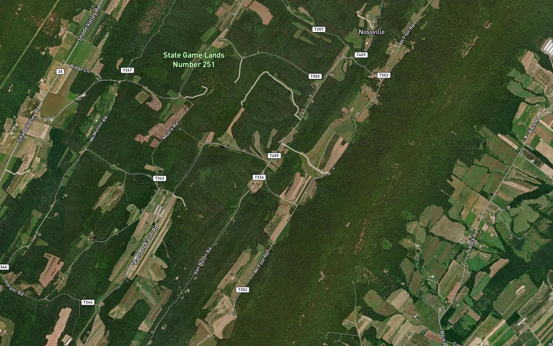 Satellite map of the Parsons Run