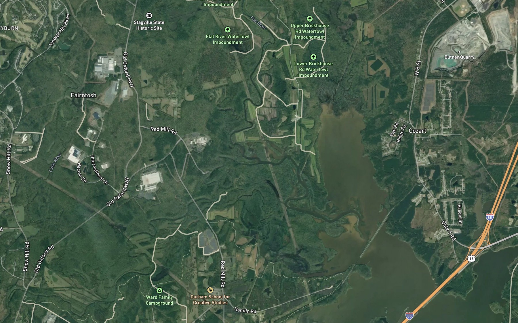 Satellite map of the Eno River