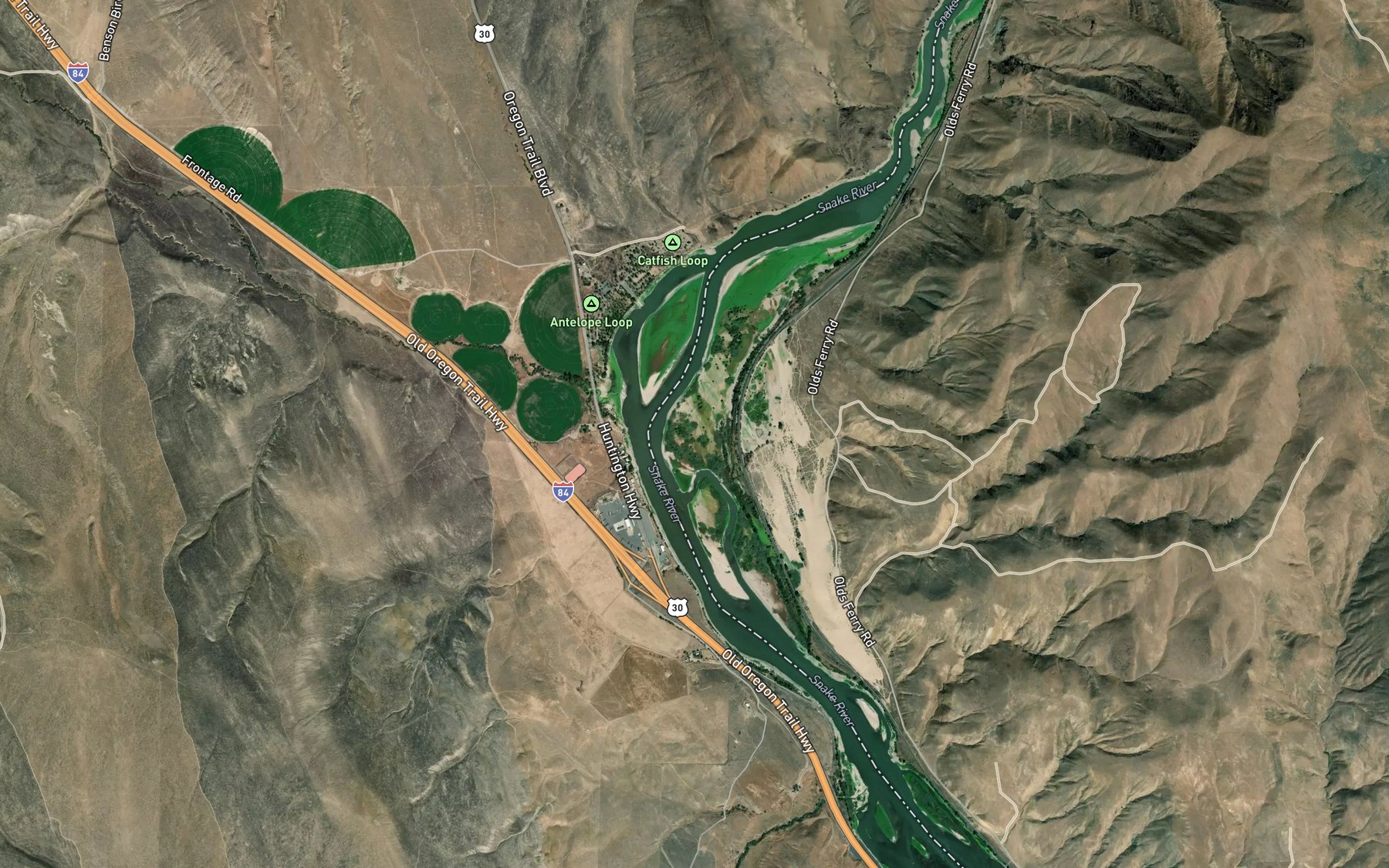 Satellite map of the Farewell Bend