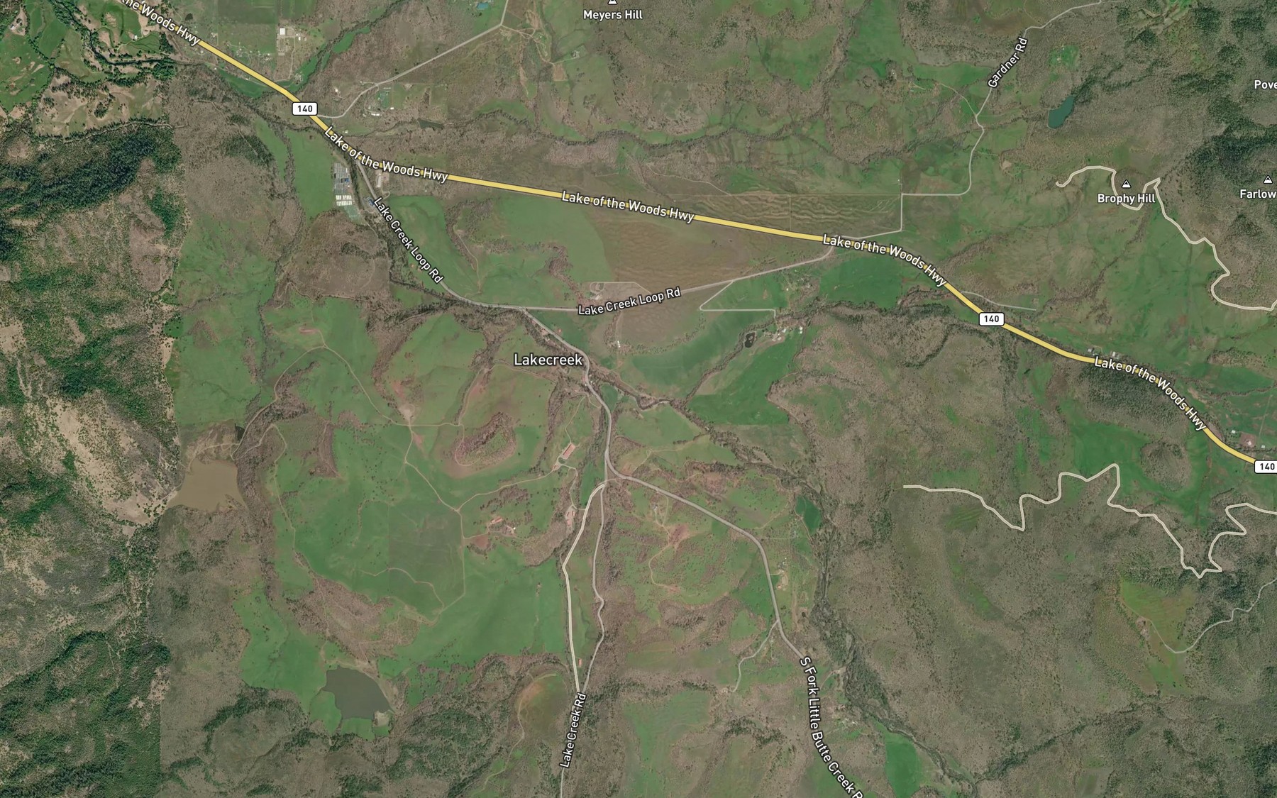 Satellite map of the South Fork Little Butte Creek