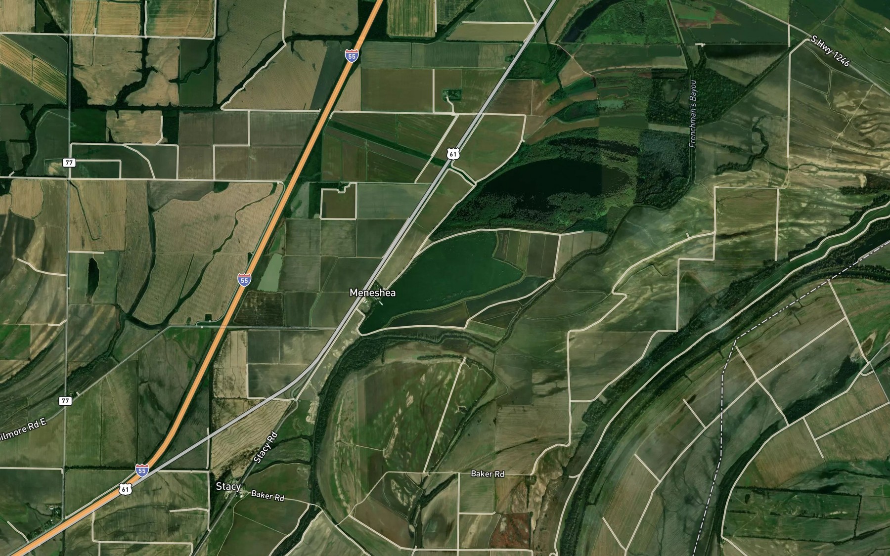 Satellite map of the Meneshea Lake
