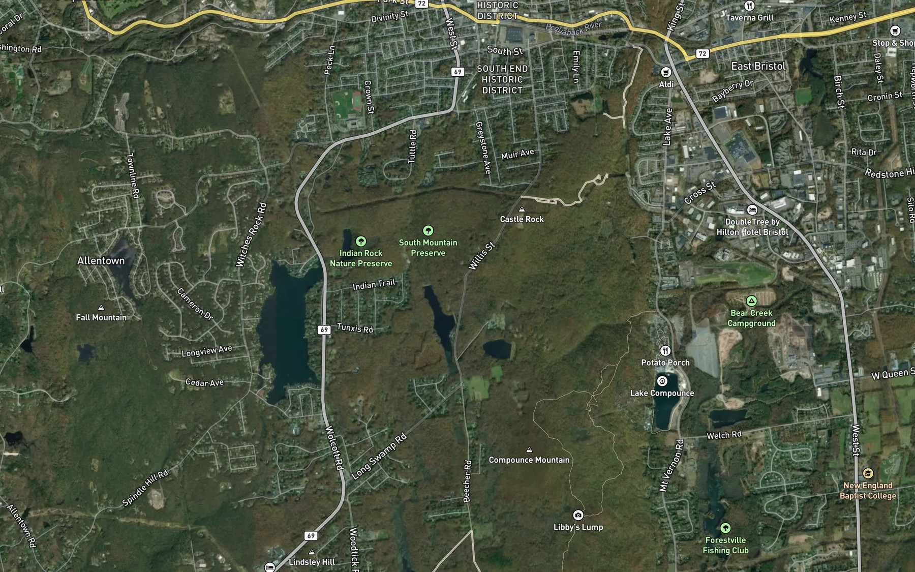 Satellite map of the Dunham Mill Pond