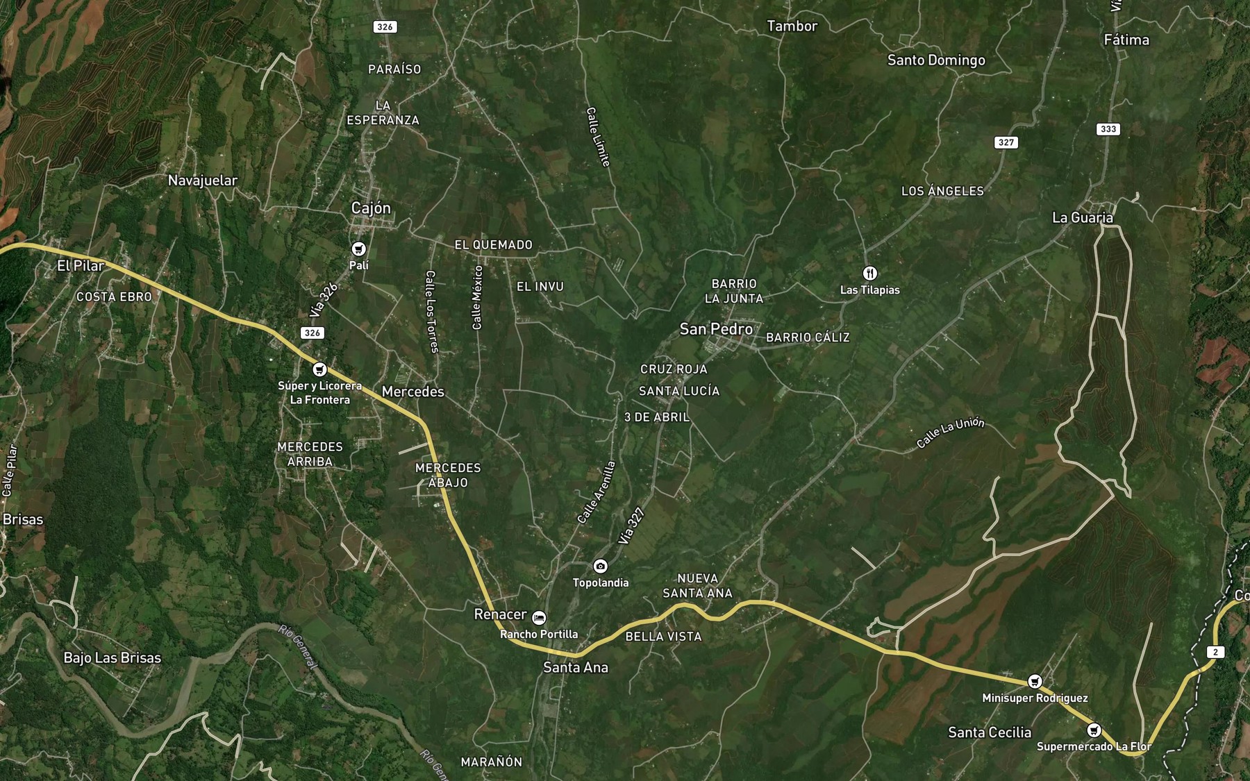 Satellite map of the Quebrada Guaro
