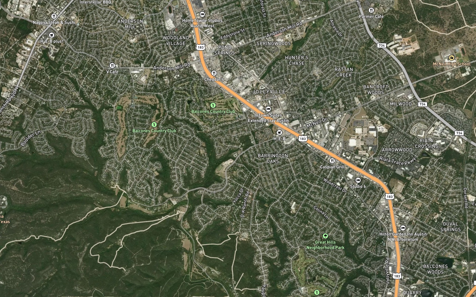 Satellite map of the Tanglewood Spring