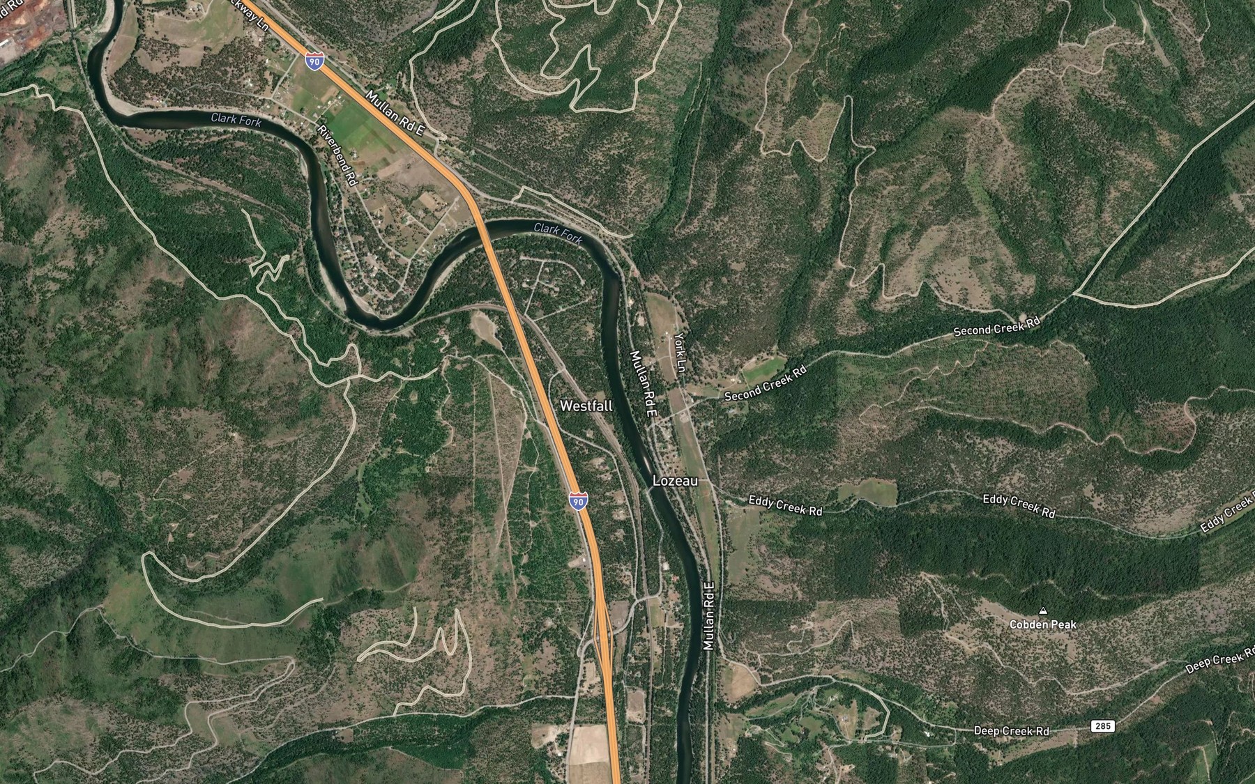 Satellite map of the Second Creek