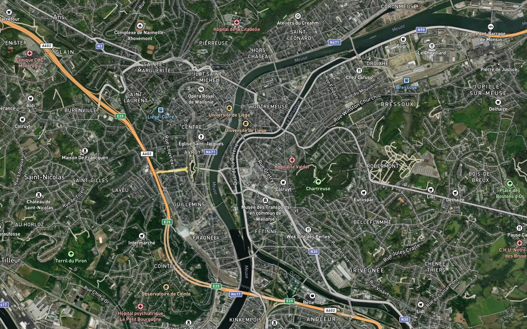 Satellite map of the Ourthe