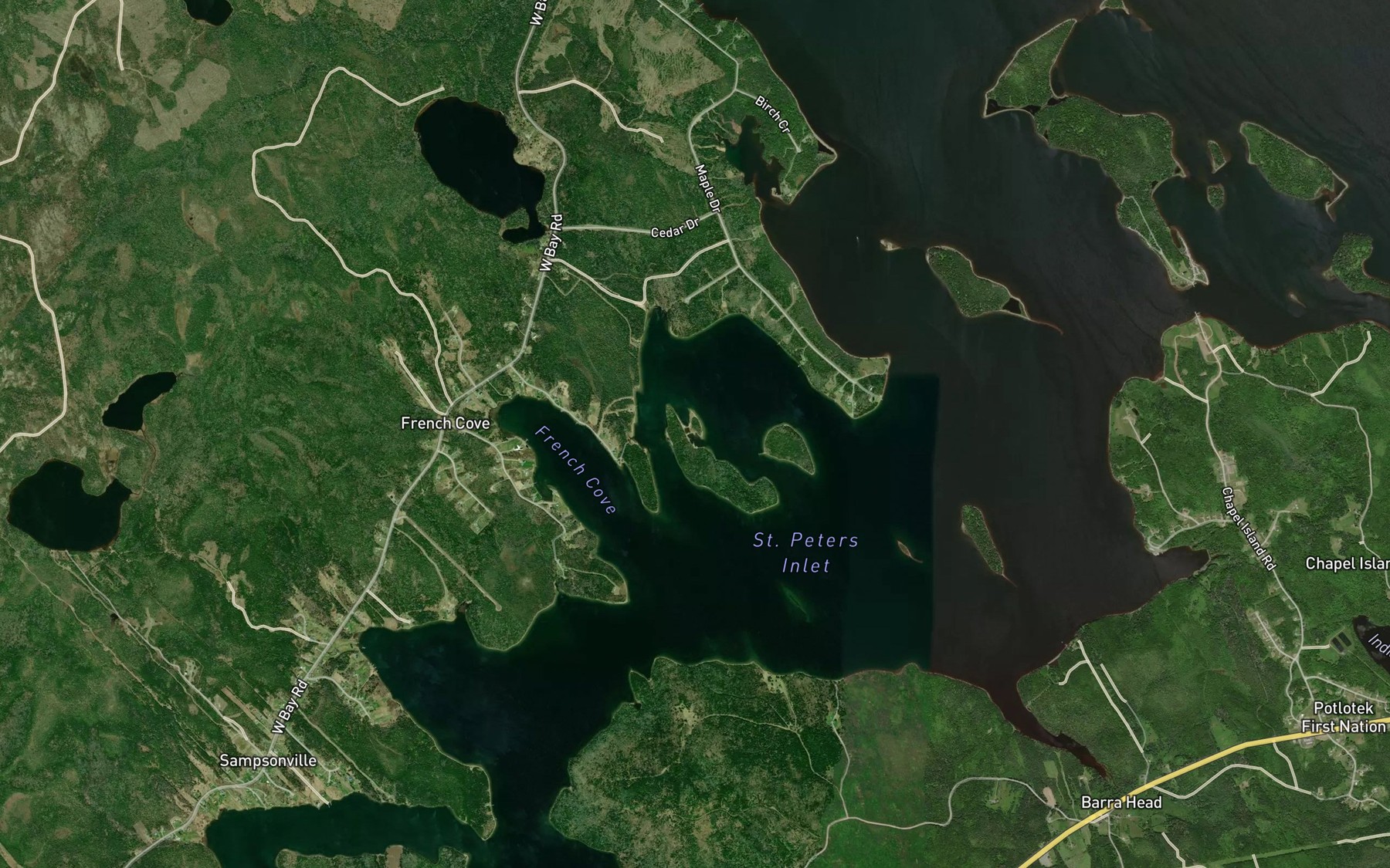 Satellite map of the Damions Cove
