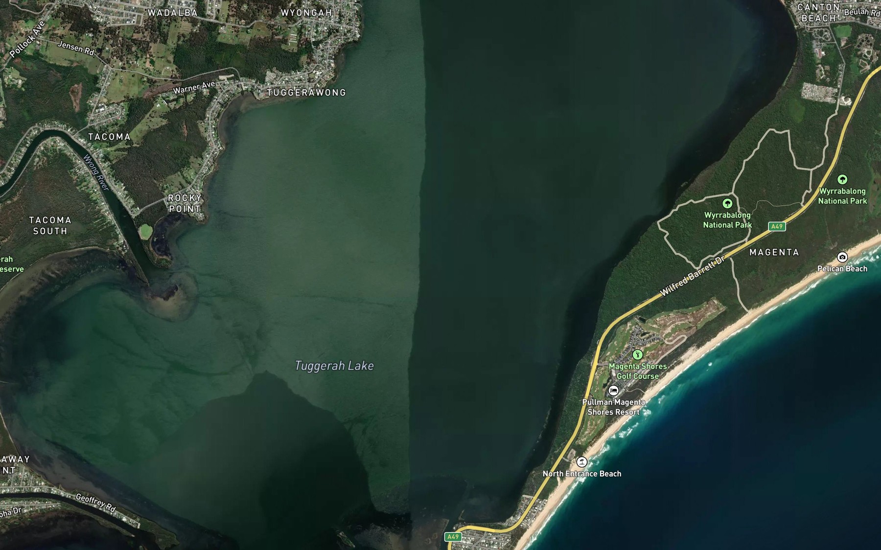 Satellite map of the Tuggerah Lake