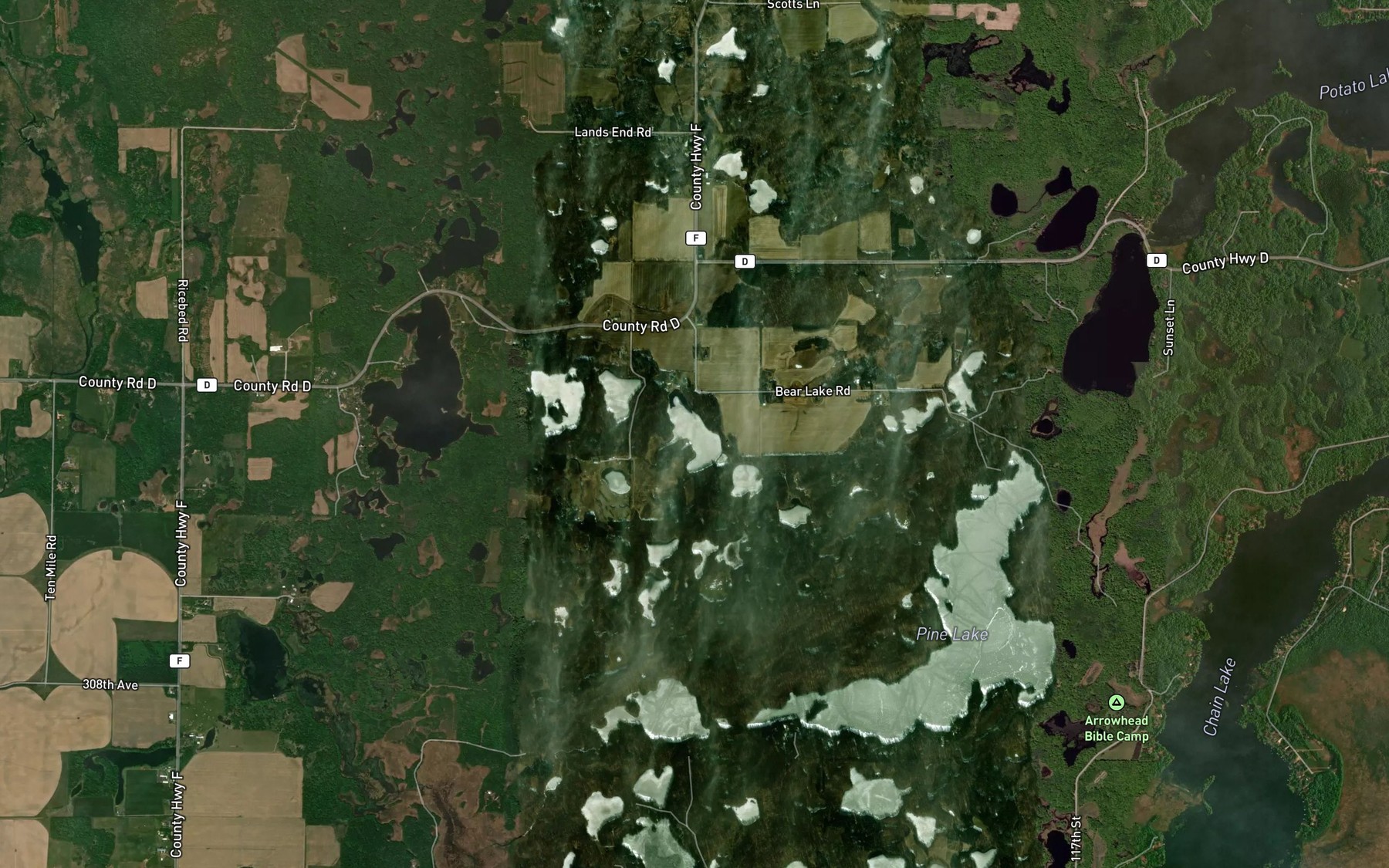 Satellite map of the Bear Lake