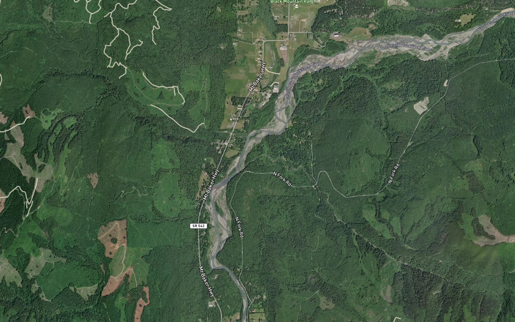 Satellite map of the Racehorse Creek