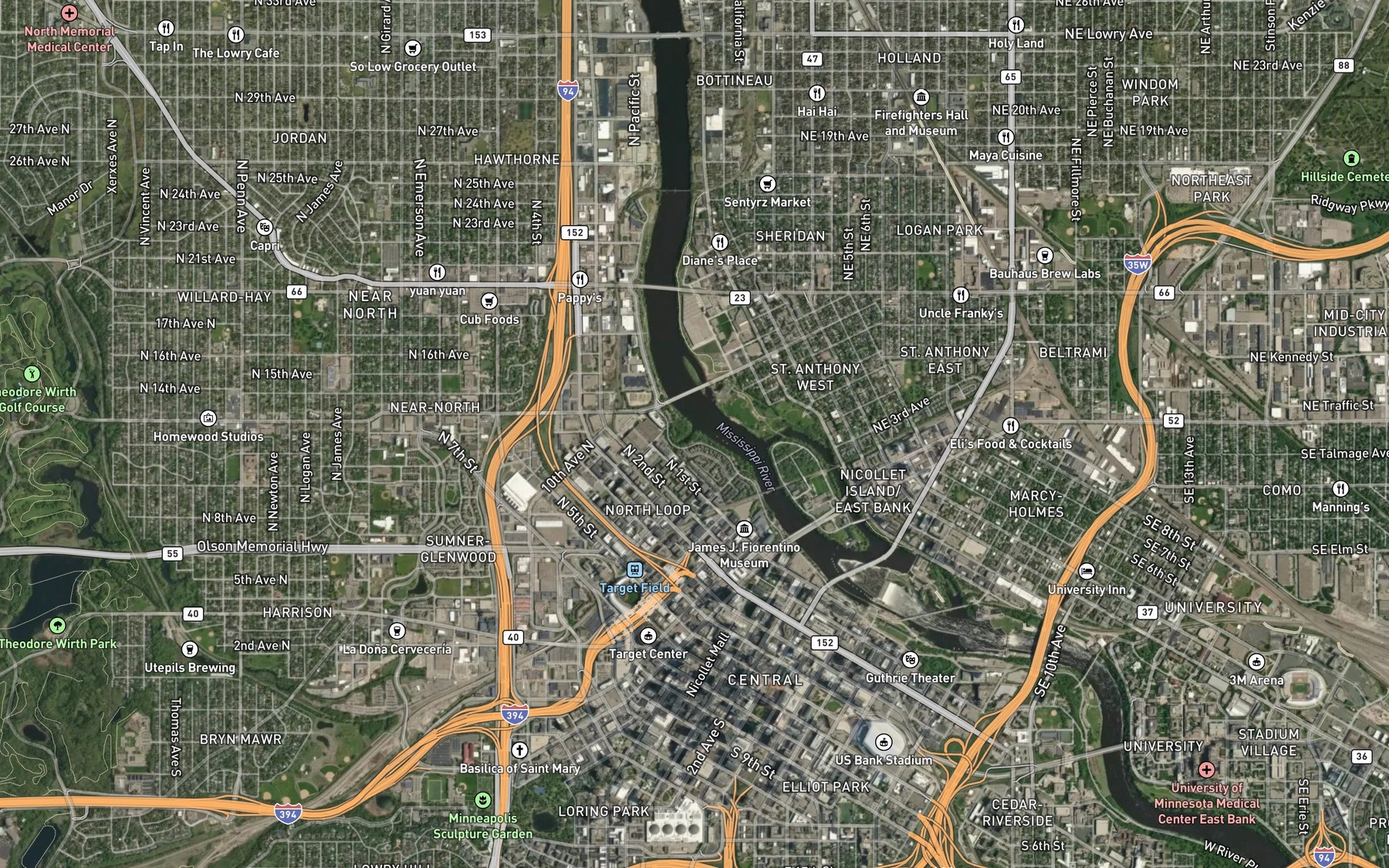 Satellite map of the Bassett Creek