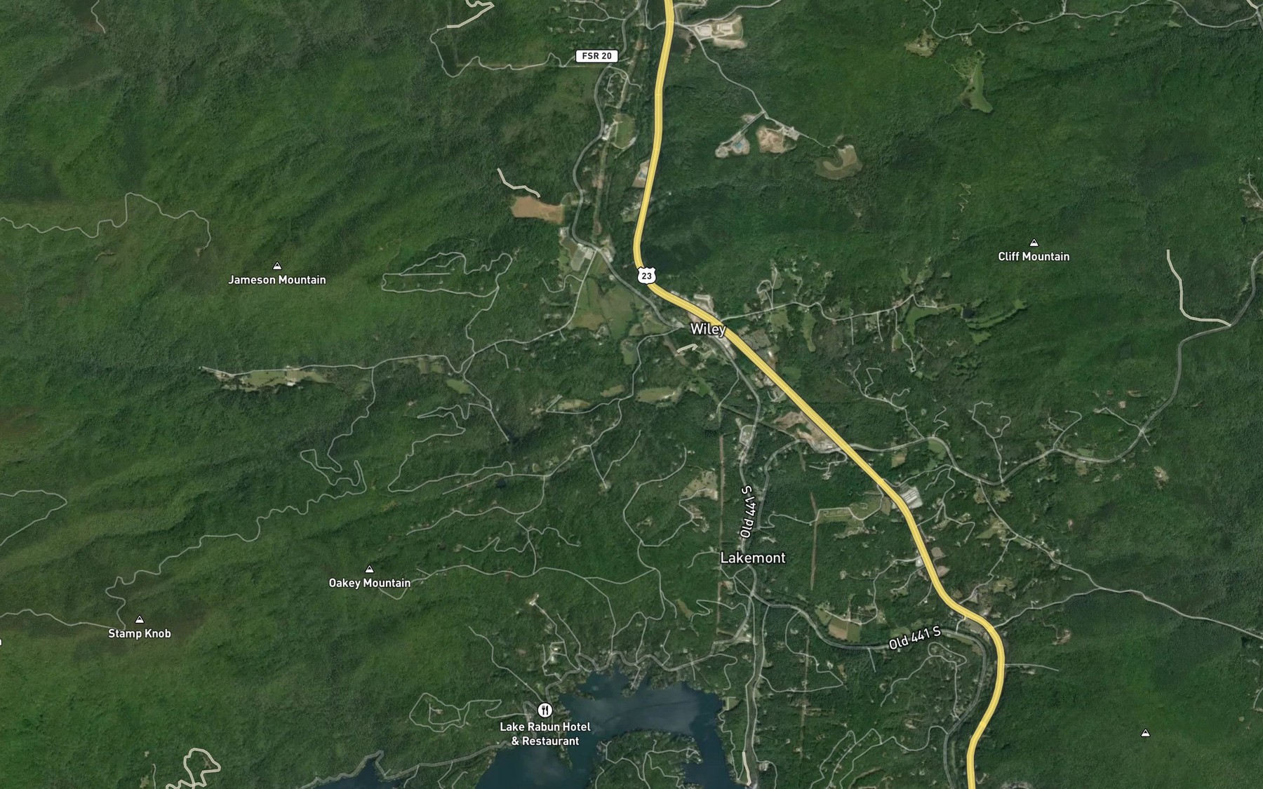 Satellite map of the Worley Creek