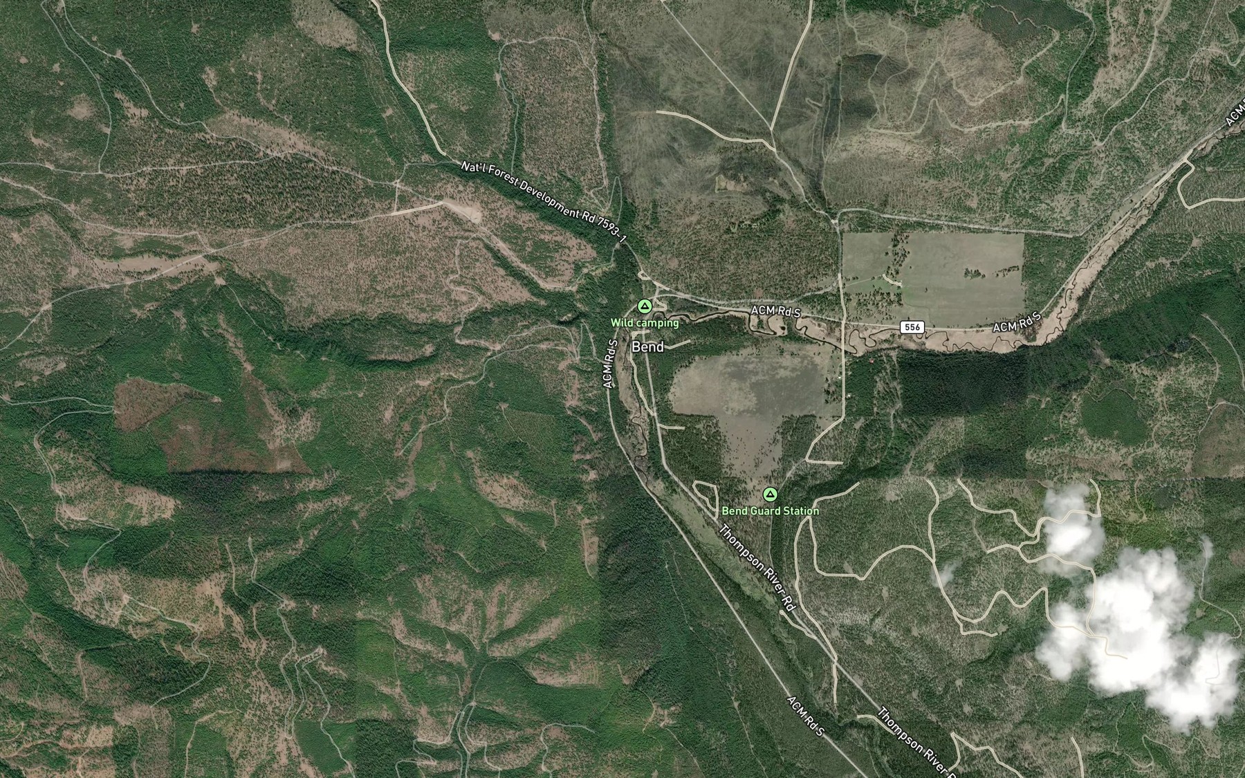 Satellite map of the Lazier Creek