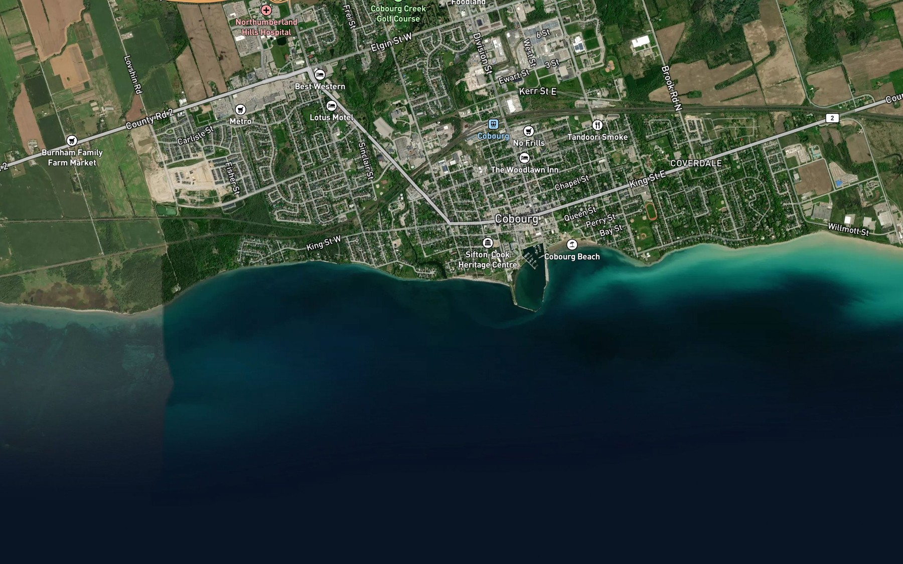 Satellite map of the Cobourg Brook