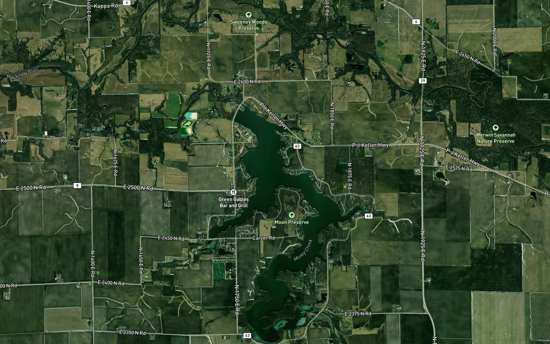 Satellite map of the Hickory Creek