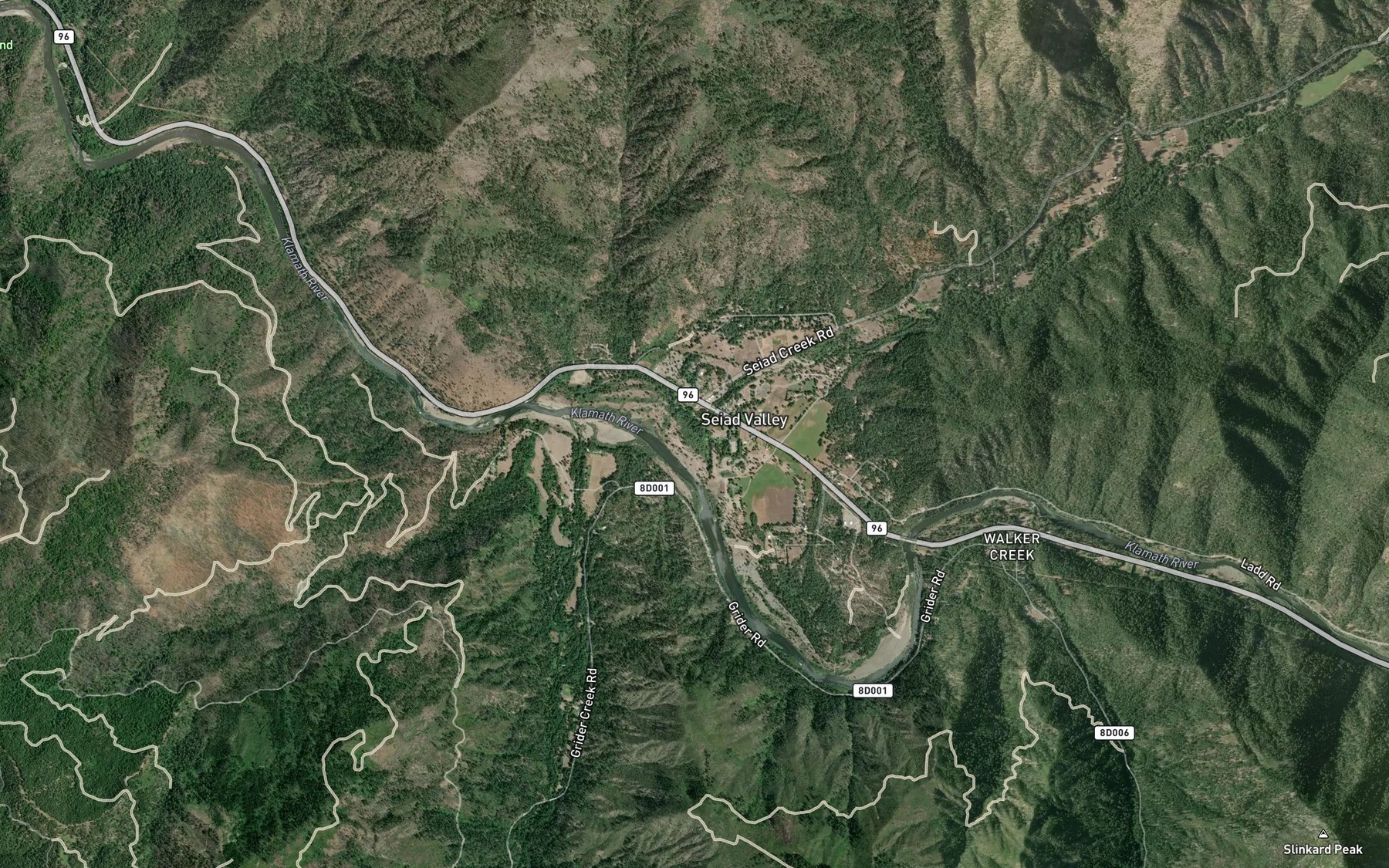 Satellite map of the Seiad Creek