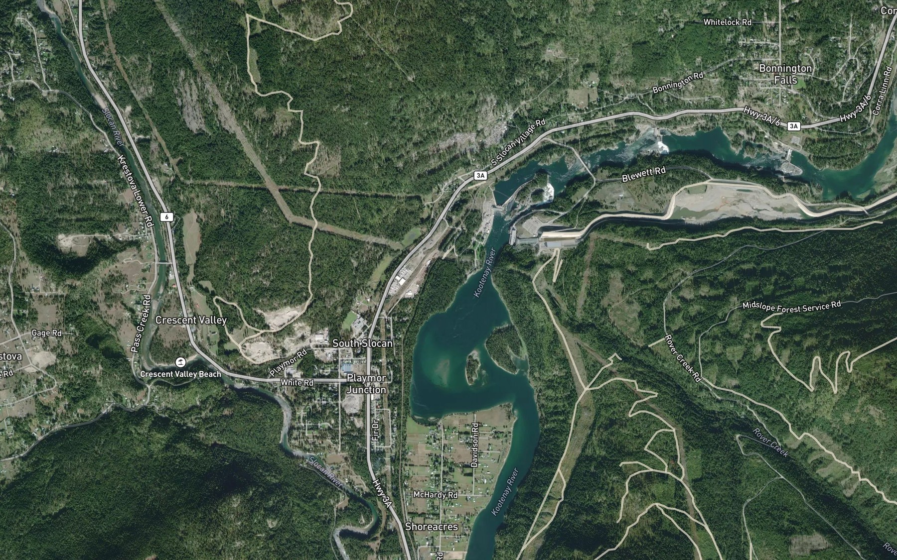 Satellite map of the Slocan Pool