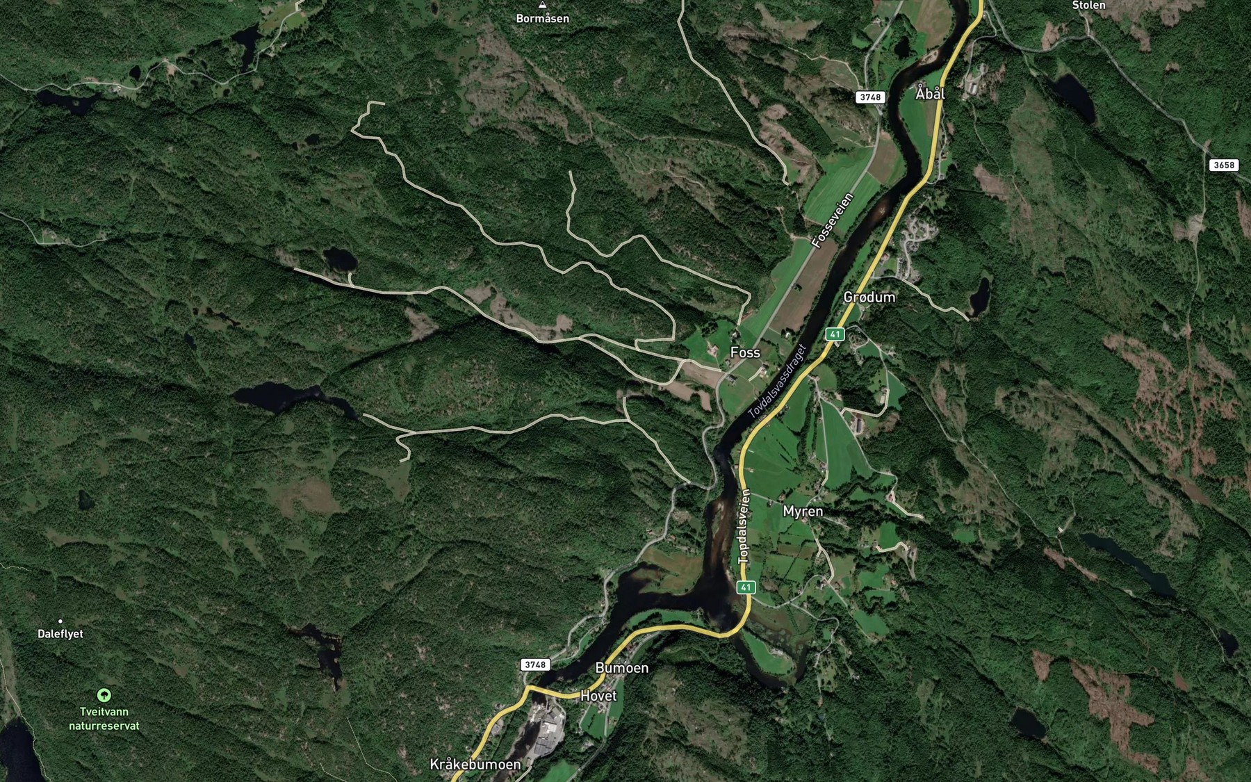 Satellite map of the Hengefoss