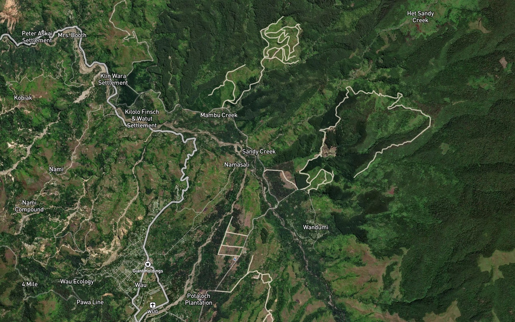 Satellite map of the Sandy Creek