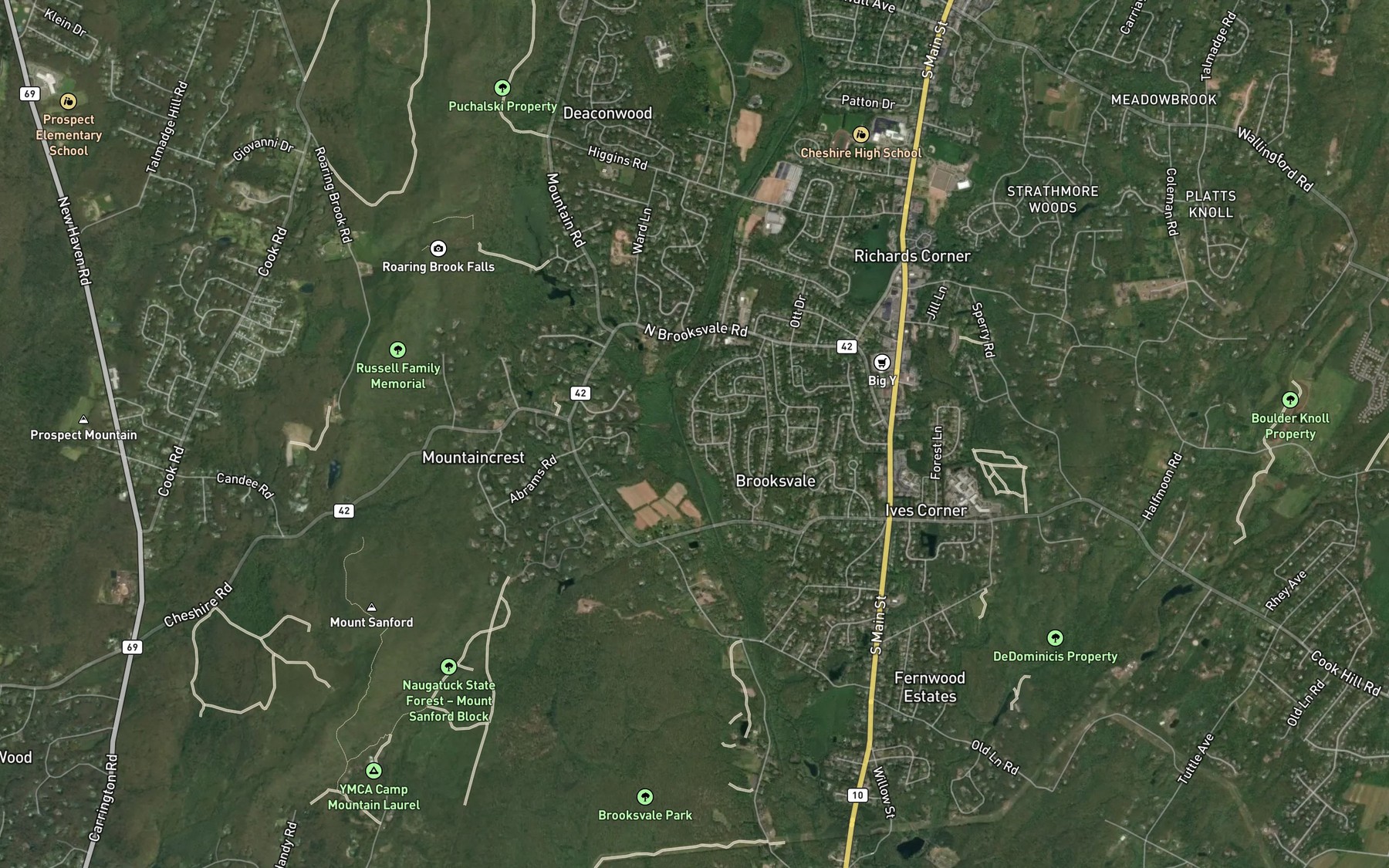 Satellite map of the Sanford Brook