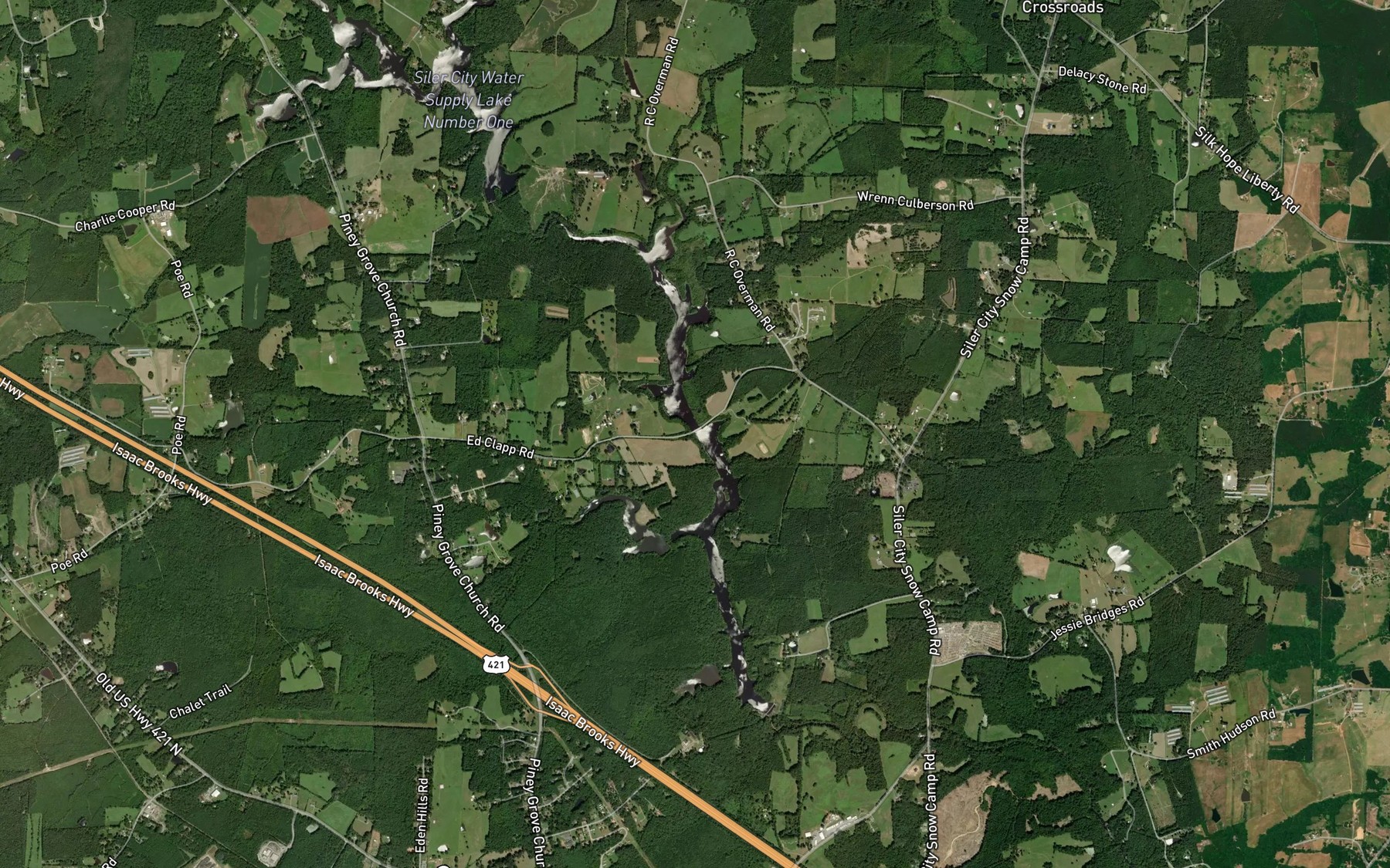 Satellite map of the Siler City Water Supply Lake Number Three