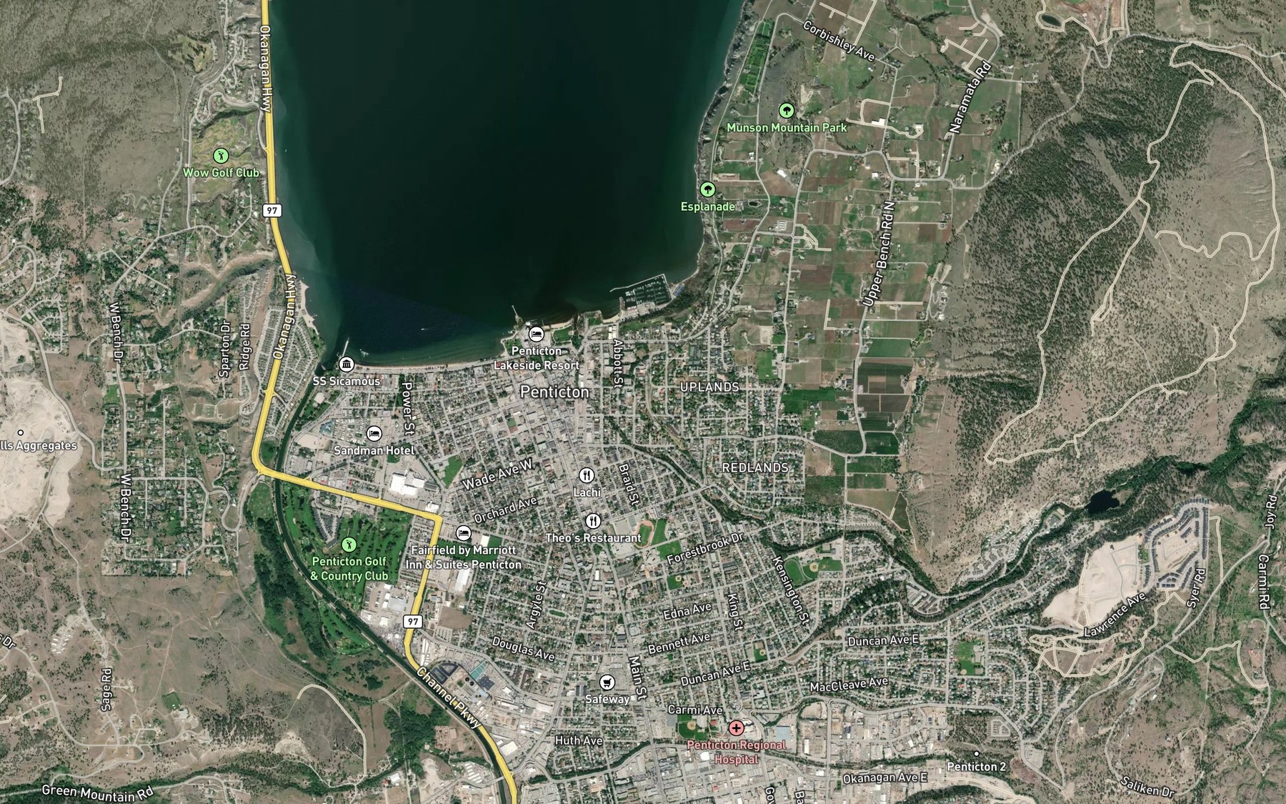 Satellite map of the Penticton Creek