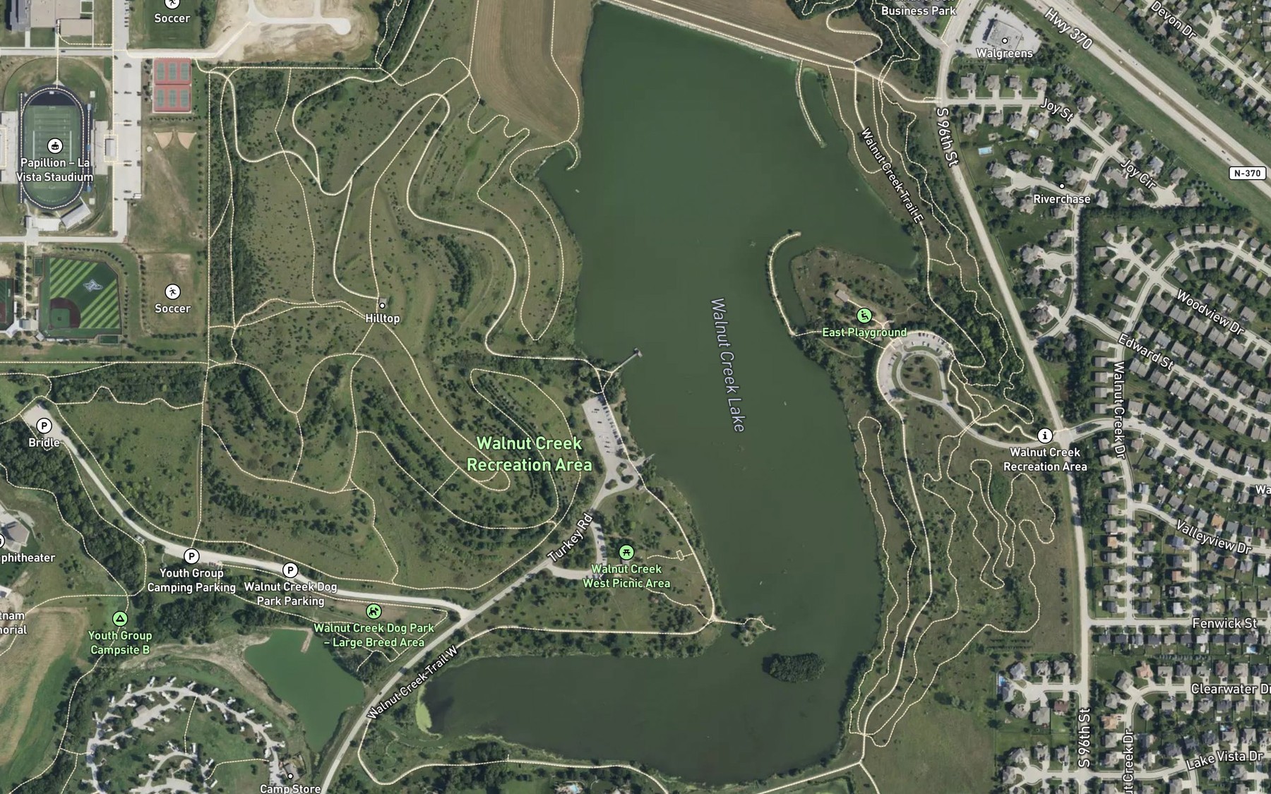 Satellite map of the Walnut Creek Lake