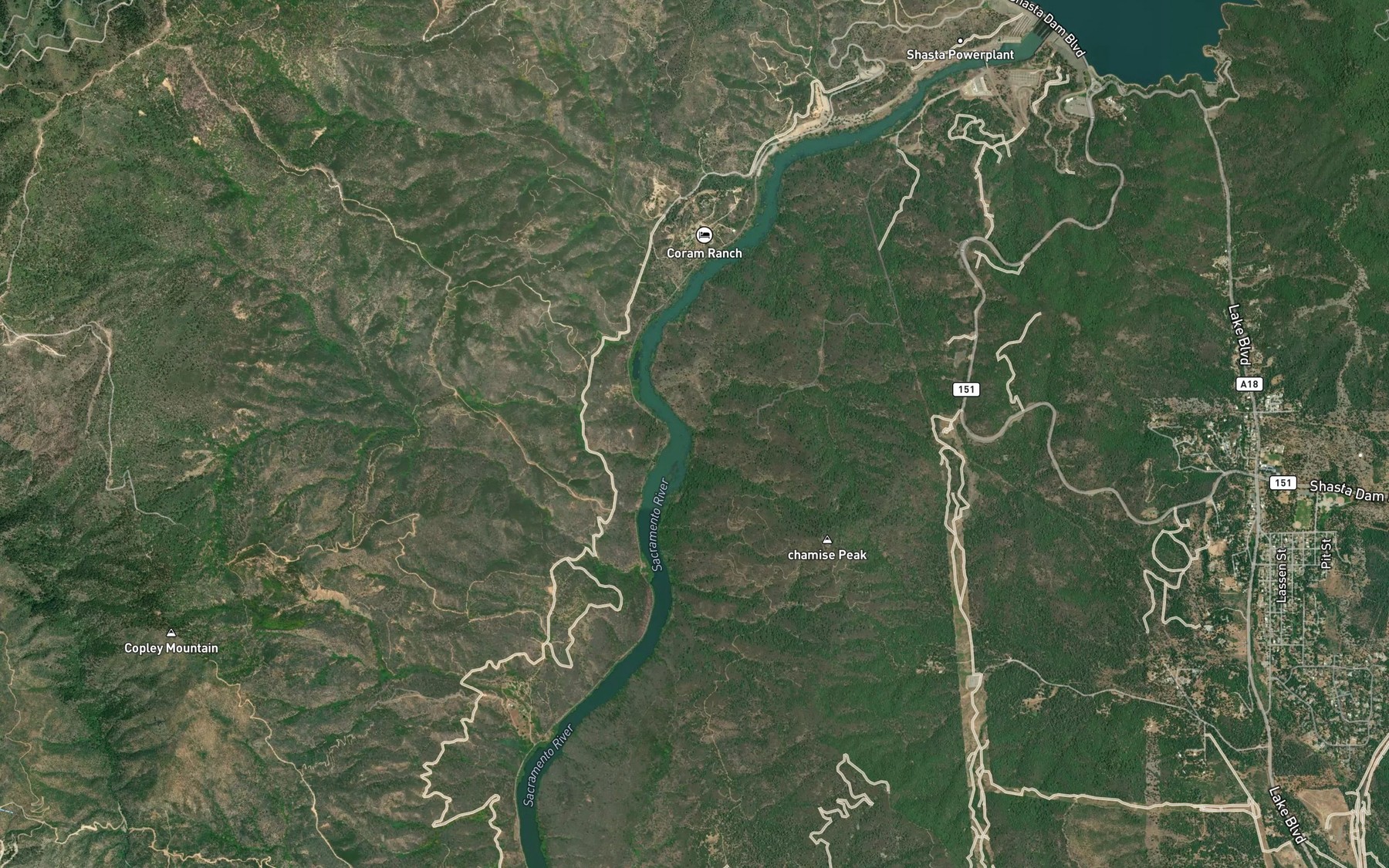Satellite map of the Cornish Creek