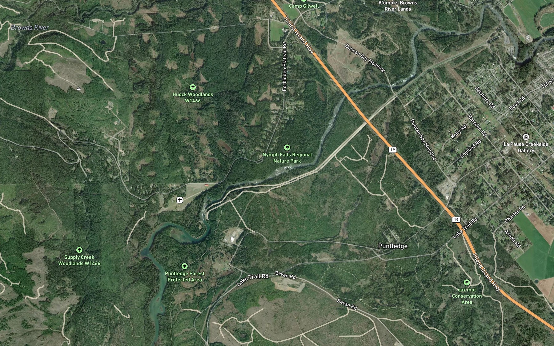 Satellite map of the Nymph Falls