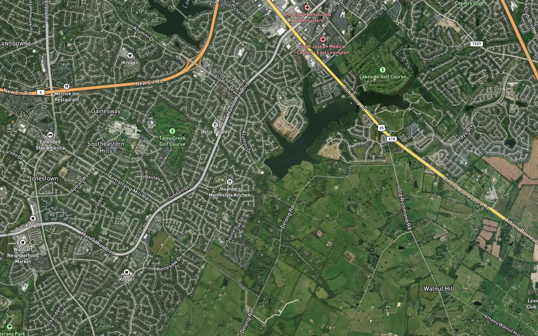 Satellite map of the Lexington Reservoir Number 4