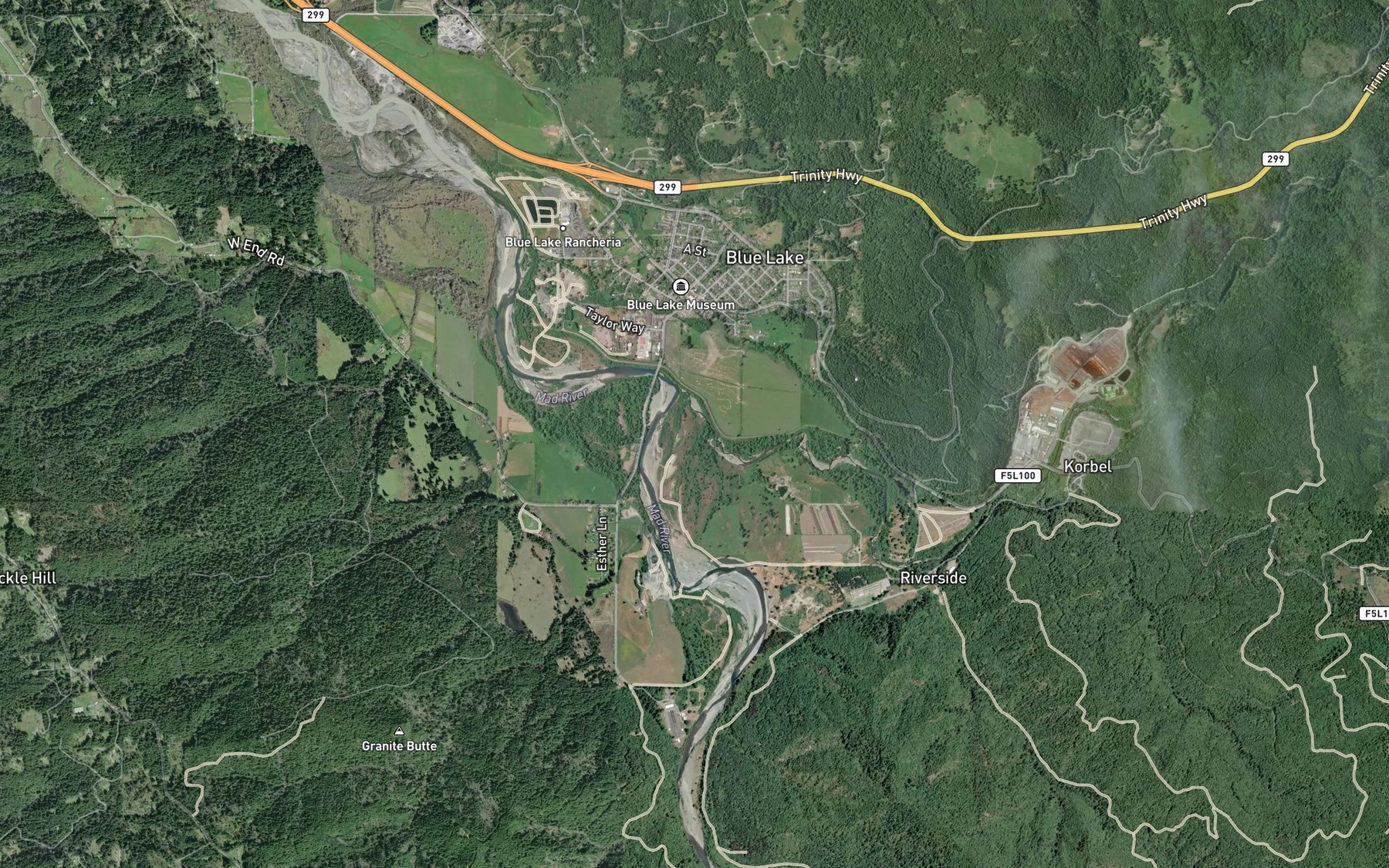 Satellite map of the North Fork Mad River