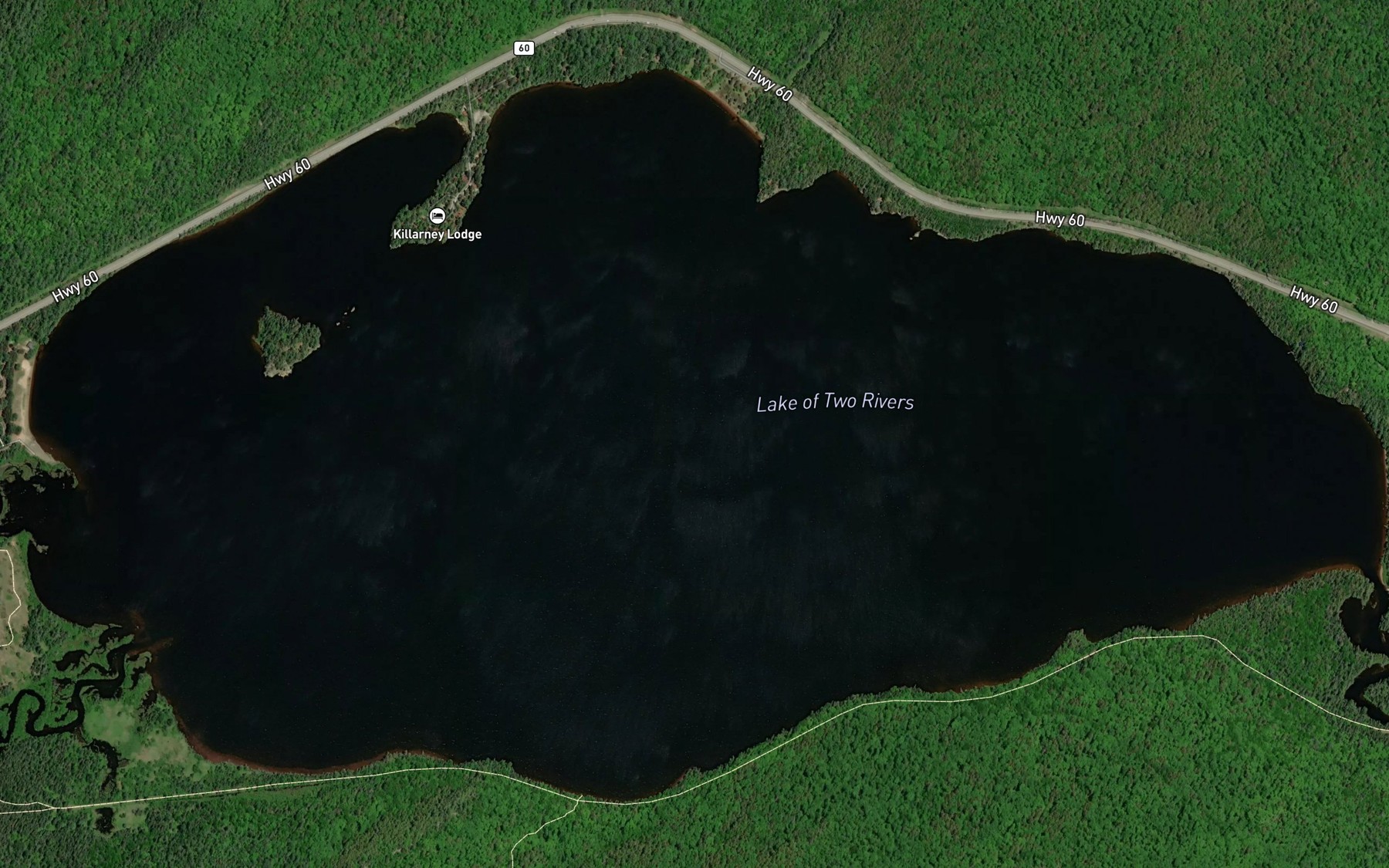 Satellite map of the Lake of Two Rivers